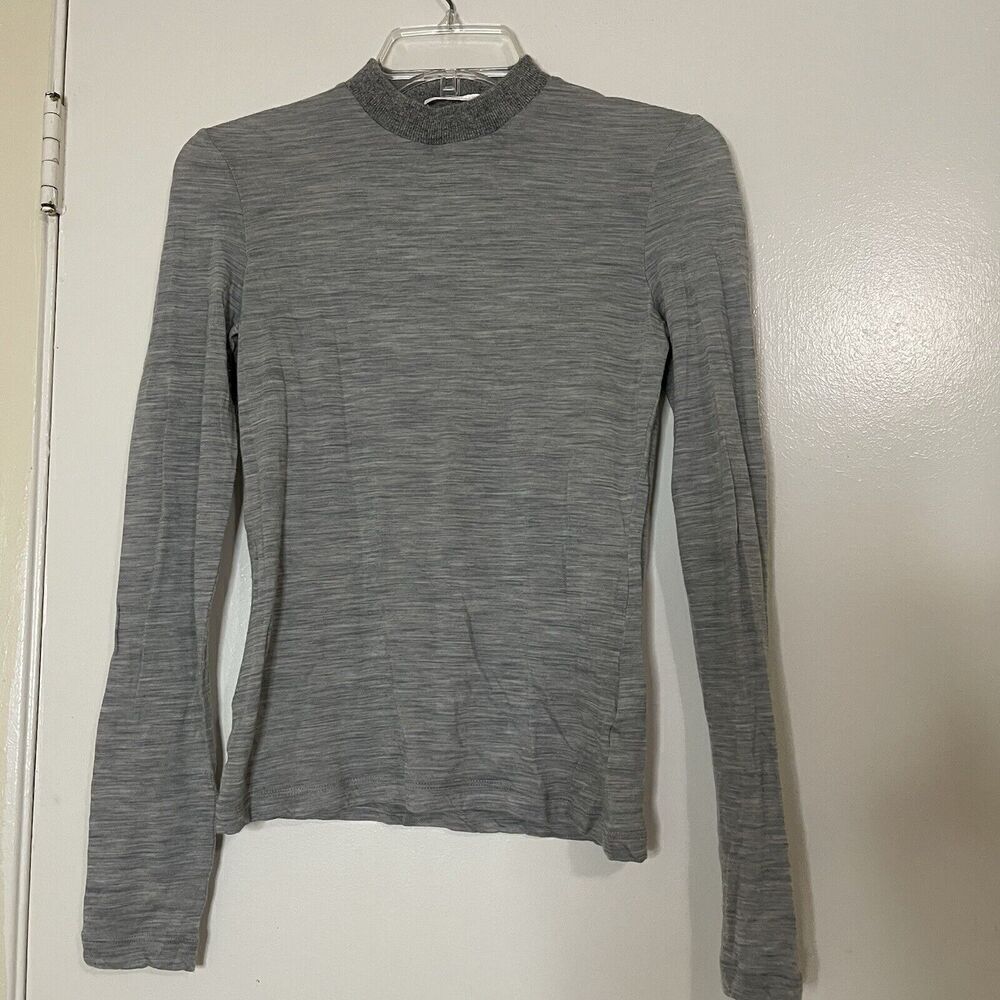 HELMUT LANG lightweight gray wool knit high neck long sleeve top size XS